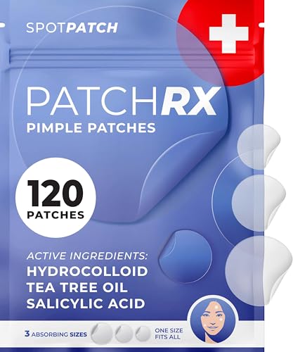 PatchRx Salicylic Pimple Patches (120 Pack), Salicylic Acid Acne Patches with Tea Tree Oil - Zit Patch and Pimple Stickers for Face for Skin Care - Salicylic Acid Acne Dots (Packaging May Vary)