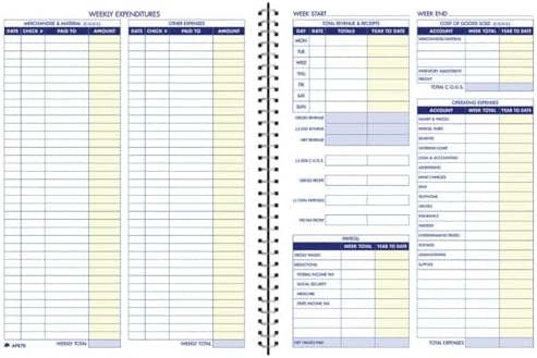 Adams Bookkeeping Record Book, Weekly Format, 8.5 x 11 Inches, White (AFR70)