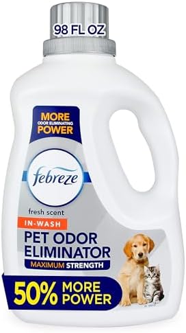Febreze Laundry Detergent Additive for Pet Supplies, Maximum Strength In Wash Pet Odor Eliminator, Designed to Remove Tough Odors in Fabrics and Clothing in a Single Wash, Fresh Scent, 98 fl oz