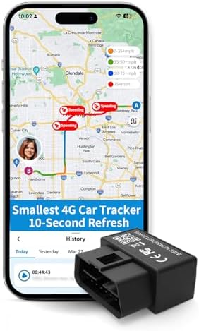 OBD GPS Tracker for Vehicles, Small Plug in Car GPS, 5-Day Free Trial, 10-sec Real Time, OBD2 Speed Tracker for Teens, Truck, Fleet, 1-Year Trip History, Driving Behavior, Low Subscription