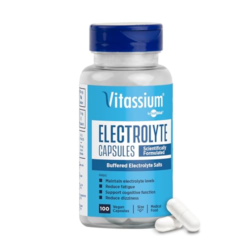 VITASSIUM Electrolyte Capsules, Electrolytes for Dietary Management of POTS Syndrome Symptoms (500mg Sodium - 100mg Potassium), Unflavored, 100 Buffered Salt Pills