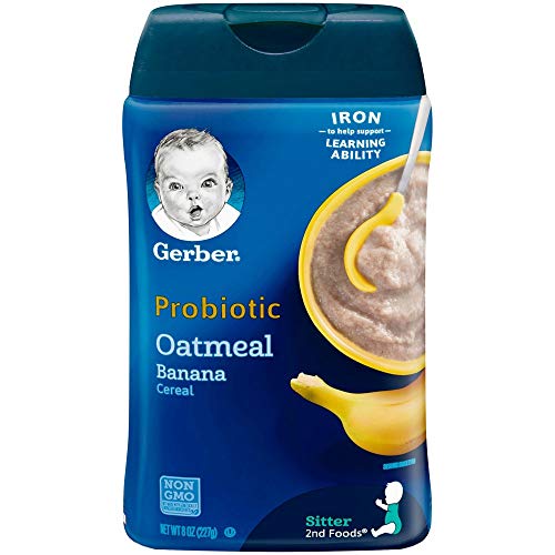 Gerber Cereal for Baby 2nd Foods Cereal, Probiotic Oatmeal Banana, Made with Whole Grains, Real Fruit & Probiotics, 8-Ounce Canister (Pack of 10)