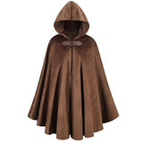 LMYOVE Men Hooded Cloak, Full Length Adult Medieval Renaissance Costume with Hood, Velvet Cape Halloween Dress Up, Brown