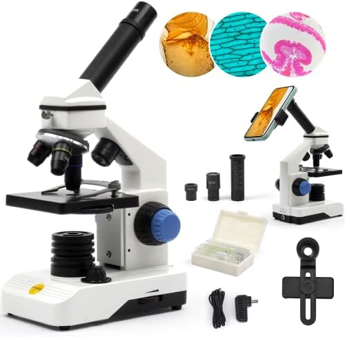 Swift Compound Monocular Microscope Kit for Students Beginners, 80X-2000X STEM Kit with All Metal Body Microscope, Carrying Box for Laboratory Home Education