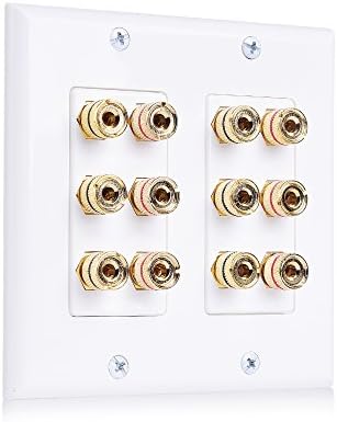 Cable Matters Double Gang Speaker Wire Wall Plate (Speaker Wall Plate, Banana Plug Wall Plate) for 6 Speakers in White