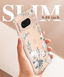 GVIEWIN Compatible with Google Pixel 8 Case with 2X Screen Protector, Clear Floral Slim Shockproof Protective Hard PC+TPU Bumper Flower Women Phone Case Cover 6.2'' 2023 (Magnolia/White)