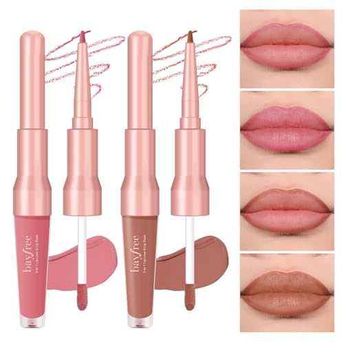 2 PCS Lip Liner and Lip Stain Combo Set, High Pigmented Long Lasting Velvet Lip Tint, Well-Defined Lipliner, Weightless Waterproof Not Animal Tested, Matte Finish Makeup