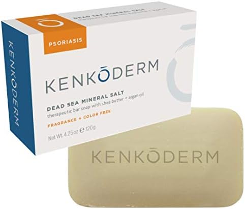 Kenkoderm Psoriasis Mineral Salt Soap with Argan Oil & Shea Butter, 4.25 oz, 1 Bar, Dermatologist Developed Skin Care for Soothing & Moisturizing Psoriasis, Eczema & Rosacea, Fragrance & Color Free