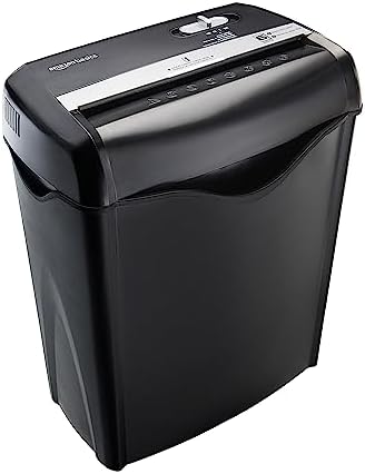 Amazon Basics 6 Sheet Cross Cut Paper and Credit Card Home Office Shredder with 3.8 Gallon Bin, Black