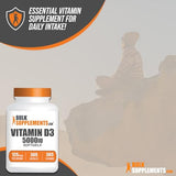 BulkSupplements.com Vitamin D3 5000IU Softgels - Cholecalciferol, D3 Supplement, Vitamin D 5000 IU - 1 Vitamin D3 Softgel (125mcg of Vitamin D) per Serving, 365 Count (Pack of 1)