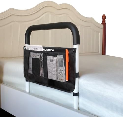Bed Rails for Elderly Adults Safety Height Adjustable Bed Assist Rail for Seniors Bedside Fall Prevent Grab Bar with Storage Pocket Fits King Queen Full Twin Bed(White)