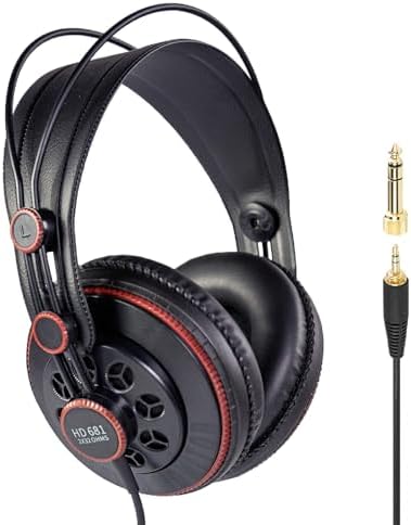 Superlux HD681 Semi-Open Back Wired Over Ear Headphone with 50mm Neodymium Driver, Single-Sided Cable for Professional Monitoring Recording Headset & Mixing for Guitar Podcast