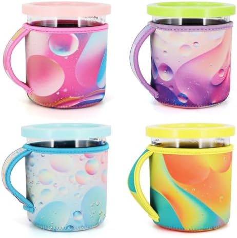 4Pack Neoprene Ice Cream Sleeves with Handle, Reusable Insulated 24oz Cover Compatible with Ninja Creami NC501, NC500 Series Deluxe Ice Cream Maker Containers(Gradient)