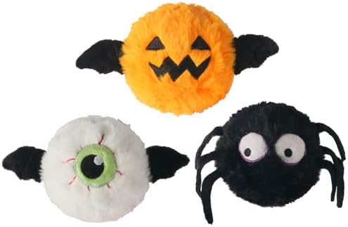 DKING 3Pack Squeaky Dog Balls,2 in1 Funny Puppy Ball Toys,Birthday Dog Toy for Small Medium Dogs (Halloween Ball)