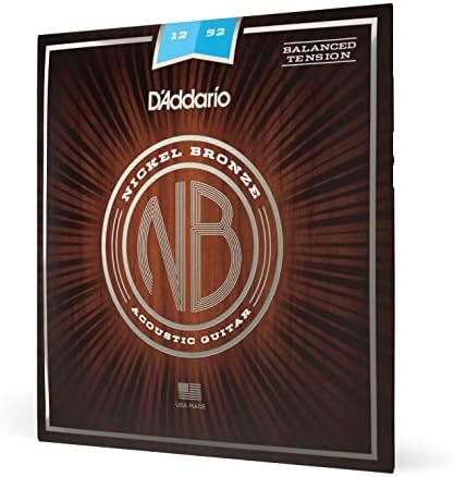 D'Addario Acoustic Guitar Strings, Nickel Bronze, NB1252BT, Light Gauge 12-52, Balanced Tension, 6-String Set, Pack of 1
