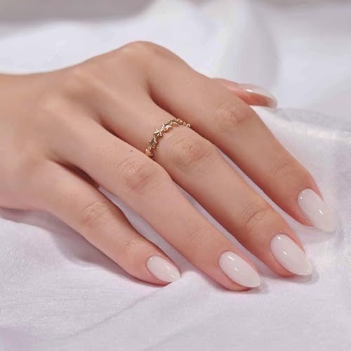 BTArtbox White Press On Nails Short - Soft Gel Press on Nails Almond, White Glue on Nails with Nail Glue, Reusable Stick on Nails in 16 Sizes for Valentine's Day Gift, Cream Puff