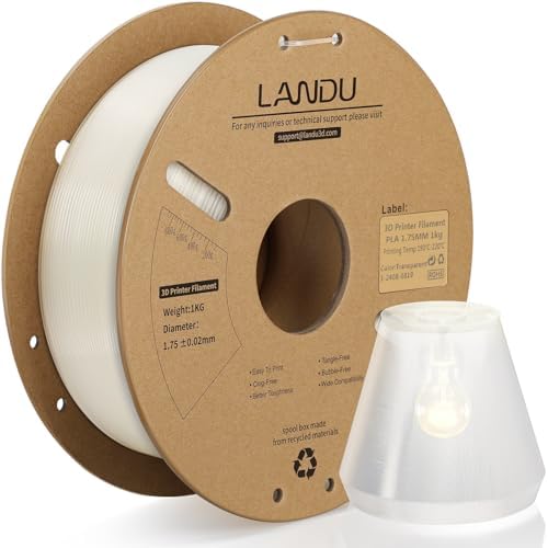 LANDU PLA Filament 1.75mm Clear 1KG, 3D Printer Filament 1kg Cardboard Spool(2.2lbs), Dimensional Accuracy +/- 0.02mm, Neatly Wound PLA 3D Printing Filament Fits for Most FDM 3D Printers, Clear PLA