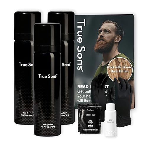 True Sons Hair Dye Foam for Men - Natural Look - Effortless, Multi-Use Dye Kit with Instant Color Booster Applicator, Ammonia-Free Formula For Sensitive Skin, Simpler Hair Dye(3 Bottles, Dirty Blonde)