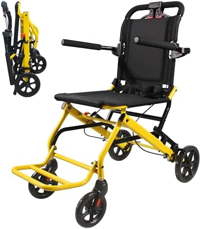 18lbs Ultra-Lightweight Transport Wheelchair for Adults & Elderly,220lbs Capacity,16.2" Seat,Portable Design for Travel & Home Use (Yellow)