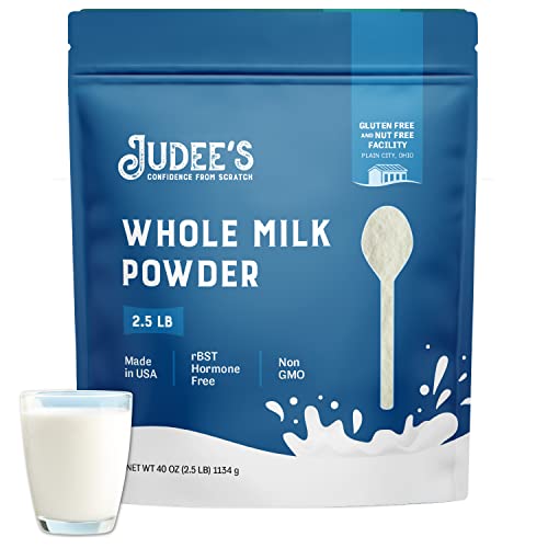 Judee's Gluten Free Whole Milk Powder - Non-GMO, Hormone-Free, Gluten & Nut-Free - For Baking, Shelf Stable, Travel Ready - 2.5 lb Powdered Milk - Made in USA