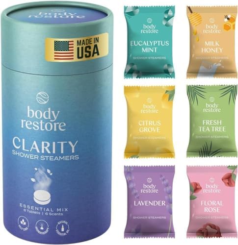 Body Restore Shower Steamers Aromatherapy 6 Pack - Galentines, Valentines Day Gifts for Her and Him, Birthday Gifts for Mom, Best Friend, Travel Essentials, Stress Relief, Self Care - Variety