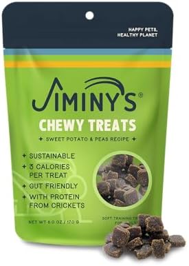 Jiminy's Chewy Cricket Dog Training Treats, Low Calorie, Hypoallergenic, 6oz, Sweet Potato & Pea (Pack of 1)
