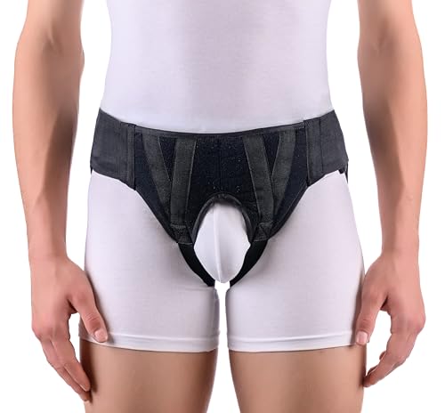 Double Inguinal Hernia Groin Belt with Compression Pads Black (M 32-36)