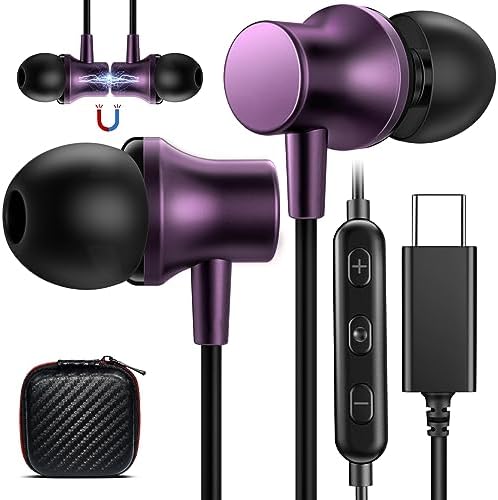 COOYA USB C Headphone Type C Wired Earbuds for iPhone 16 15 Pro Max iPad 10 Air 6 Pixel 9 8 Magnetic Bass Noise Canceling in-Ear Earphone w/Mic for Samsung Galaxy S25 Ultra S24 S23 S22 OnePlus 13 12