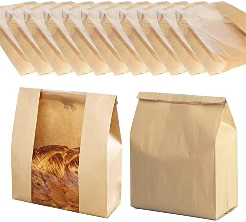 Bread Bags for Homemade Bread Large Paper Bakery Bag with Window for Baked Food Packaging Storage 50pcs Bread Storage Bags for Sourdough Loaf Cookie