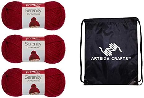 Premier Yarns Serenity Chunky Solid Red Ochre DN700-34 (3-Skeins - Same Dye Lot) Chunky Bulky #5 Acrylic Yarn for Crocheting and Knitting with Project Bag