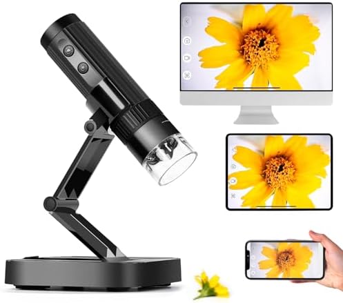 M2C Wireless Digital Microscope 50X-1000X Handheld Portable Microscope 1080P HD with Adjustable Stand, USB Mini Coin Microscope Camera Magnifier Compatible with iPhone Android iPad & PC