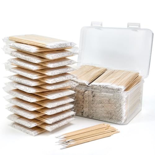 2200PCS Pointed Cotton Swabs with Storage Case - Microblading Cotton Swab 4 inch - Precision Tip Cotton Swabs with Wooden Sticks - Micro Swabs for Makeup Eyelash Extensions Nail Art Supplies
