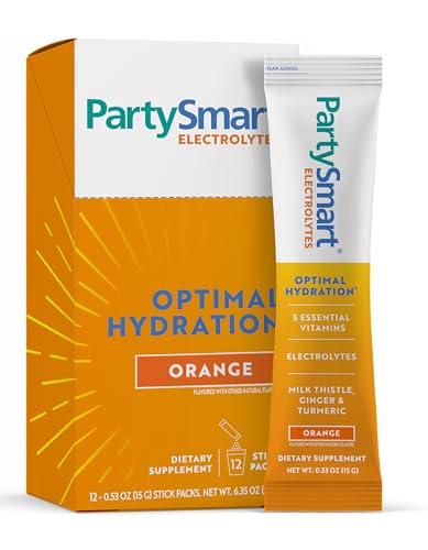 Himalaya PartySmart Orange Electrolytes Powder Packets, 12 Count, Supports Hydration, Rehydrate with Sodium & Potassium, Vitamin C & More, Antioxidant Recovery Blend Milk Thistle, Ginger & Turmeric