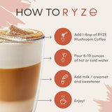 RYZE Mushroom Coffee | 6 Adaptogenic Mushrooms | USDA Organic | Instant Coffee | MCT Oil | USA Grown | Better Energy, Focus, Digestion, Immunity | Cordyceps, Lion’s Mane, Turkey Tail | 30 servings