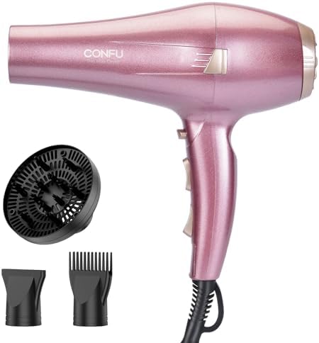 CONFU Hair Dryer, Professional Ionic Salon Blow Dryer with Diffuser for Women and Men, 5X Fast Drying, Powerful and Quiet Hair Blow Dryer for Fast & Easy Styling (1875 Watts)