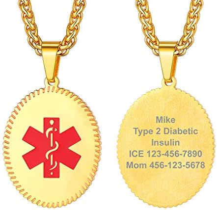 Supcare Medical Alert Necklace for Men Women, Stainless Steel Engraved Medical Emergency Pendant,Customized Medical ID Jewelry(16 Types)
