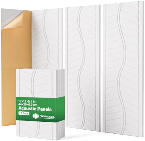 Sound Proof Panels for Walls, 17"×11"×0.4" Self Adhesive Soundproof Wall Panels, 12 Pack High Density Acoustic Panels for Recording Studio Home Offices (White)