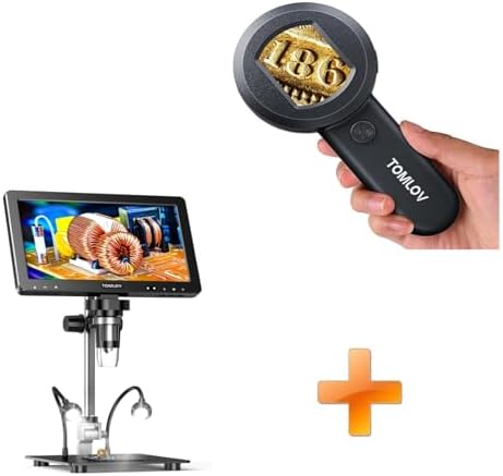 TOMLOV P10 Microscope for Adults Kids, Handheld Coin Magnifier with Light for Error Coins, Collector Portable 100X Jewelers Loupe+DM9 Max
