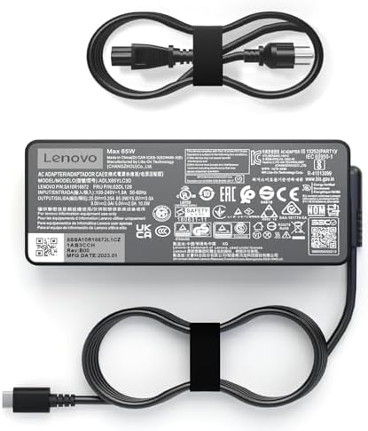 65W USB C Type C AC Charger Fit for Lenovo ThinkPad X1 t480 T480S P43s P51s P52s P53s/P14s P15s P16s Yoga Chromebook ThinkBook Series ADLX65YLC3D Laptop Power Adapter