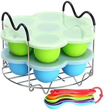 Silicone Egg Bites Molds for Instant Pot Accessories 6 Qt 8 Qt, Including Steamer Rack Trivet with Heat Resistant Handles, 5-Piece Measuring Spoons as Bonus, Sous Vide Egg Poacher