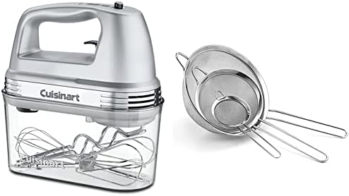 Cuisinart HM-90BCS Power Advantage Plus 9-Speed Handheld Mixer with Storage Case, Brushed Chrome & Set of 3 Fine Mesh Stainless Steel Strainers