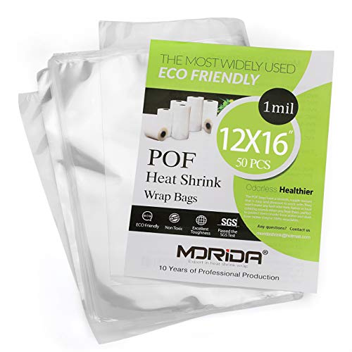 50 pcs 12X16 inch POF Heat Shrink Wrap Bags 100 Gauge, Softer, Clear Film for Gifts, Basket, Soaps Bottles, DIY Handmade Crafts, Odorless, Non-Toxic, Food Safety Quality