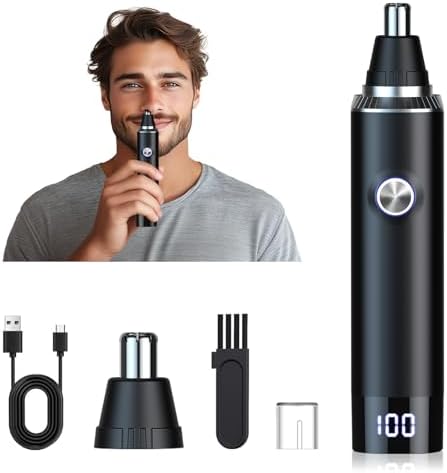 2025 Ear & Nose Hair Trimmer for Men Women with LED Light Digital Display,Painless USB Rechargeable Facial Hair Remover with Powerful Motor and Dual-Edge Blades Easy Cleansing (Black)