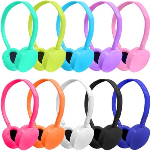 Kids Bulk Headphones for Classroom School 10 Pack, Durable Wired Classroom Headphones for Kids Student Children Teens Boys Girls,HD Sound 3.5mm Jack (10 Color)