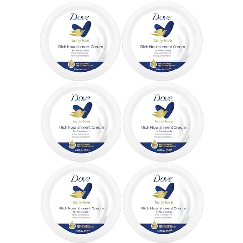 Dove Body Love Rich Nourishment Cream, Face, Hand & Body Lotion for Extremely Dry Skin, Fast-Absorbing 72-Hour Moisturizing Cream with Ceramide Serum, Travel Size, 2.53 Oz (Pack of 6)