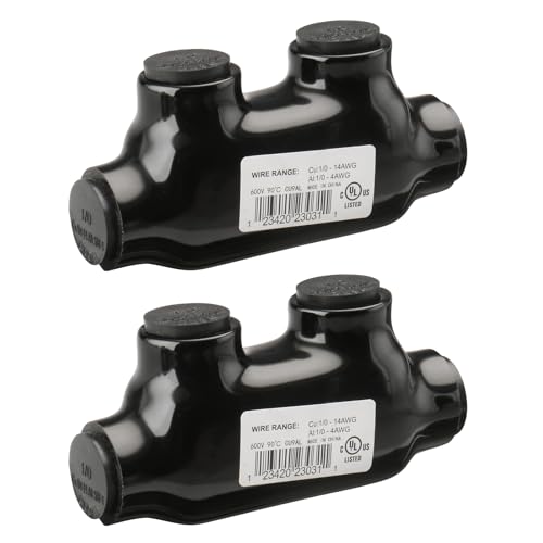 Insulated Splice Connector,2Pack,1/0-14 Gauge Aluminum to Copper Wire Connectors,3/16" Slotted Allen Hex,Pre-Filled with Oxide Inhibiting Compound,UL Listed,Black