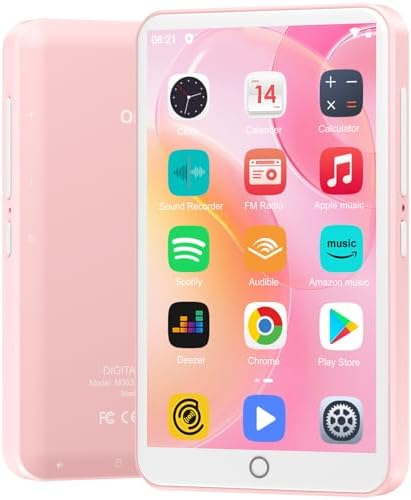 80GB MP3 Player with Bluetooth and WiFi, Android Player with Speaker Mp3 & Mp4 Music Player with Spotify, Amazon Music, Browser, Deezer, 4.0" Touch Screen, Download Music,Up to 512GB(Pink)