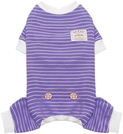 KYEESE Dog Pajamas Lightweight Dog Onesie Striped Dog Pajamas Stretchable Dog Outfit Soft Dog Clothes Comfort Dog Pajamas for Small Dogs, Purple, S