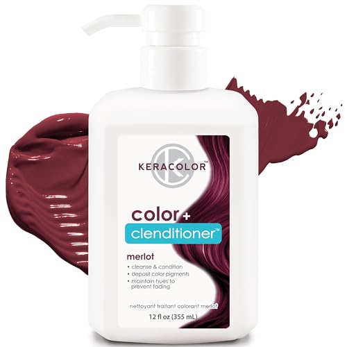 Keracolor Color + Clenditioner 3-in-1 Color-Depositing Conditioner, Gently Cleanses & Conditions, Semi-Permanent Merlot Hair Color, 12 Fl Oz