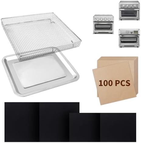 Air Fryer Basket for Oven Air Fryer Accessories for Cuisinart Air Fryer Toaster Oven, Baking Set with Air Fryer Basket Pan Parchment Paper Disposable Airfryer Liner for Cuisinart TOA-60/TOA-65/TOA-70